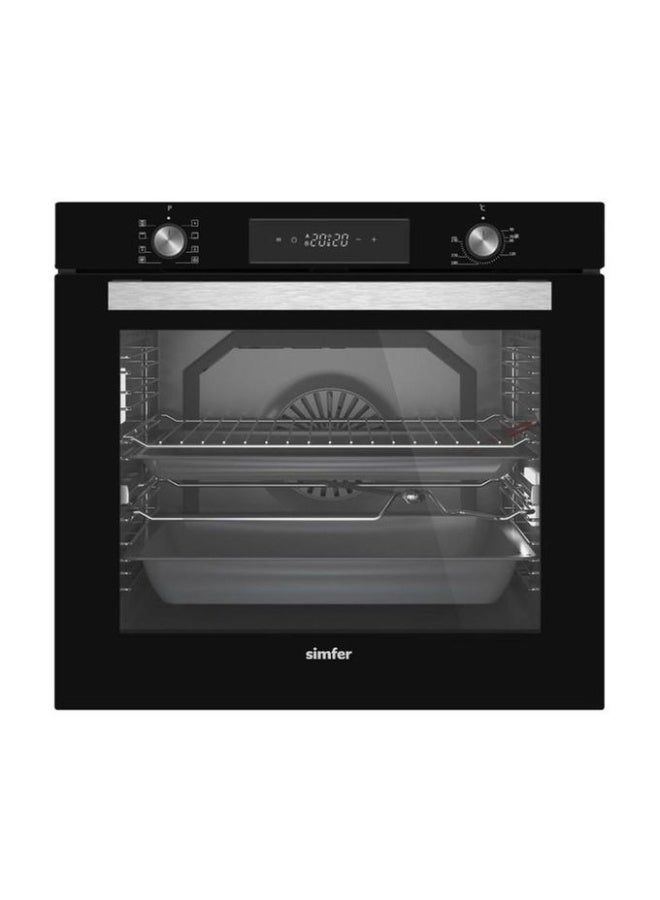 Simfer Built-In Gas Oven 60 cm Black Glass, Digital Timer, Turbo Fan, Cooling Fan, Italian Oven & Grill Burners, LED Oven Light, Triple Glass Door (Low-E), Hydraulic Hinges, Auto Ignition, Full Safety – Model BO60GG01 - Image 1